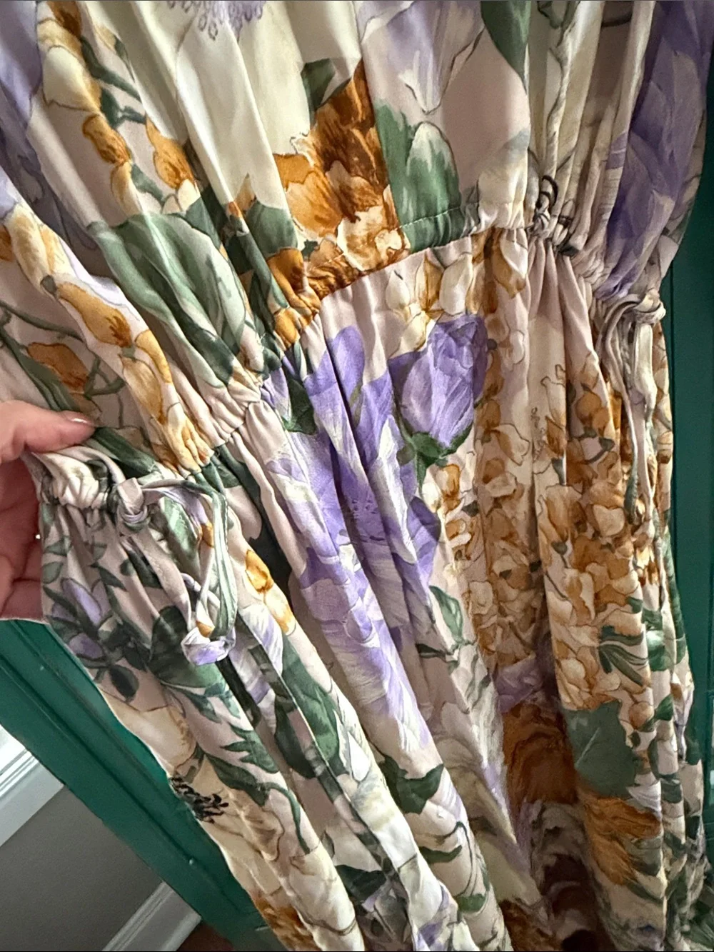 ASOS Cream Floral V‑Neck Maxi Gown Dress with Yellow & Lavender Flowers EUC - Picture 5 of 6